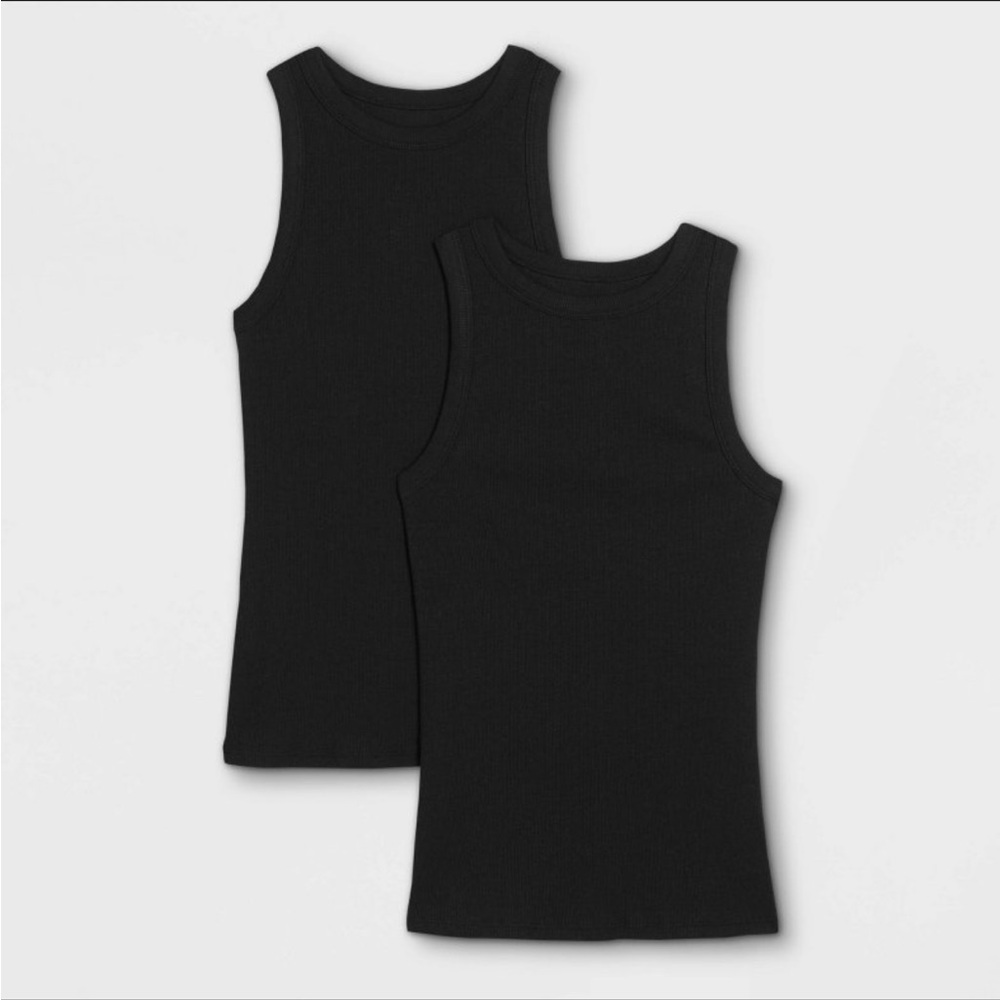 🆕 A New Day Women's Slim Fit Ribbed Tank Top 2-Pack - Black Large NWT